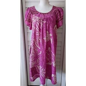 Blue Hawaii Tropical sea turtle print pullover dress tulip short sleeve L